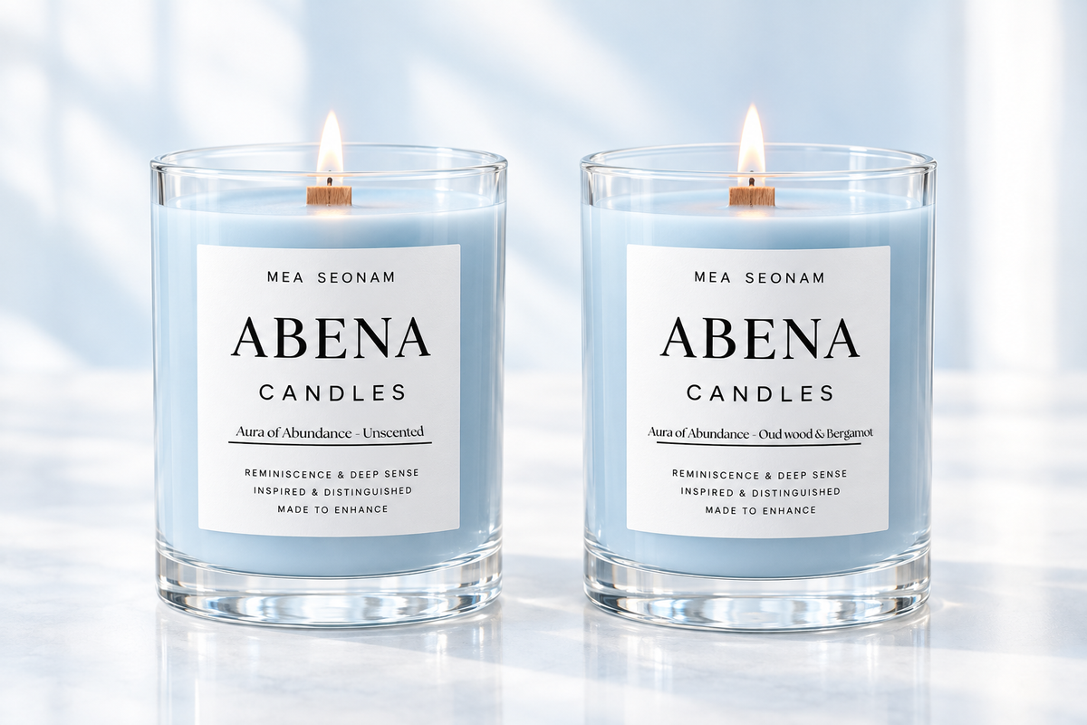 Aura of Abundance blue scented and unscented candle duo
